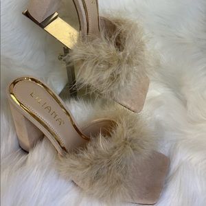 Faux fur block heel